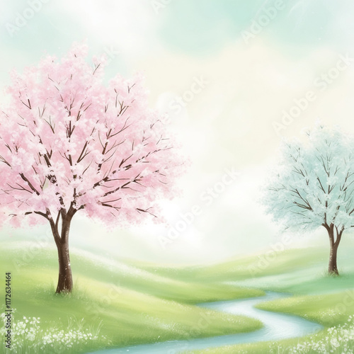 Beautiful flying pastel pink flowers at blue background, creative floral layout, high resolution image photo