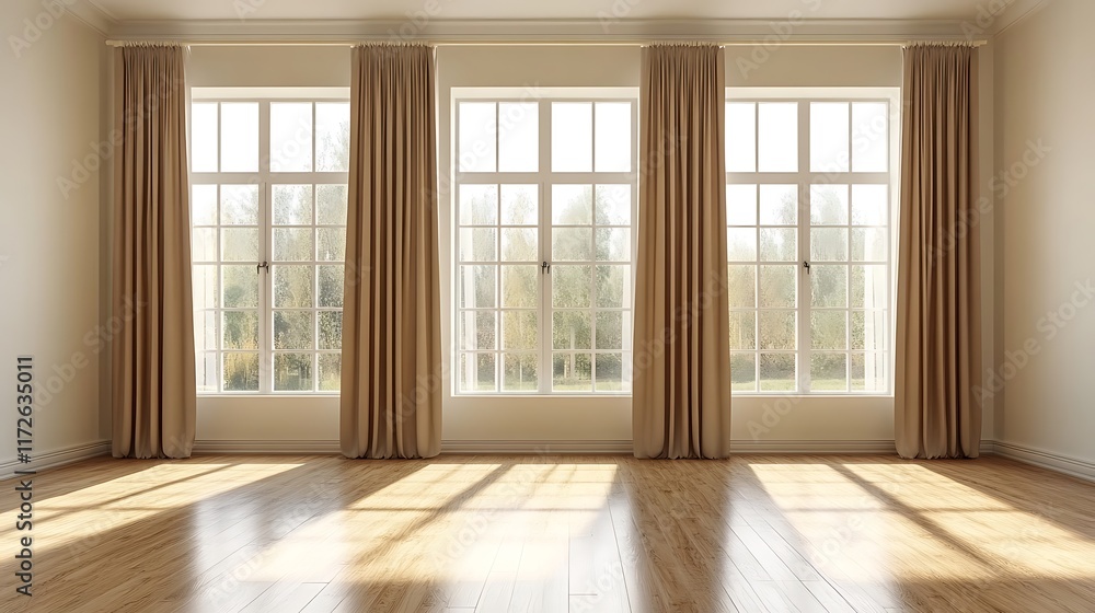 Fototapeta premium Sunlit interior windows modern room natural light calm space