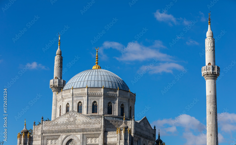 Interior detail from Pertevniyal Valide Sultan Mosque, a 19th century Ottoman imperial mosque located in Aksaray, Istanbul, Turkey.