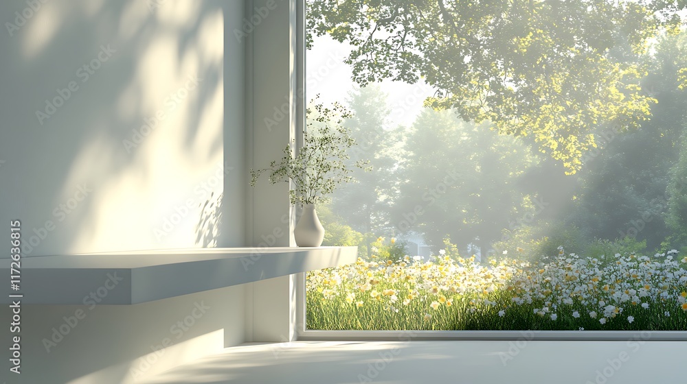 Naklejka premium Morning light through window nature scene indoor tranquil view