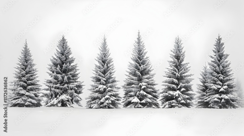 Naklejka premium Snow-Covered Pine Trees Silhouetted Against a Clear Winter Sky