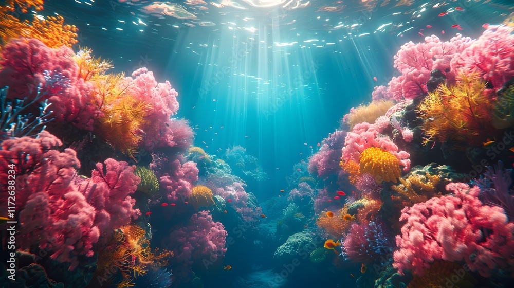 Fototapeta premium Vibrant Underwater Coral Reef Life: A Colorful Ecosystem Below the Waves
