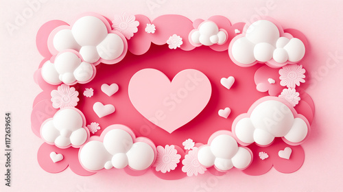 pink clouds and hearts valentine background