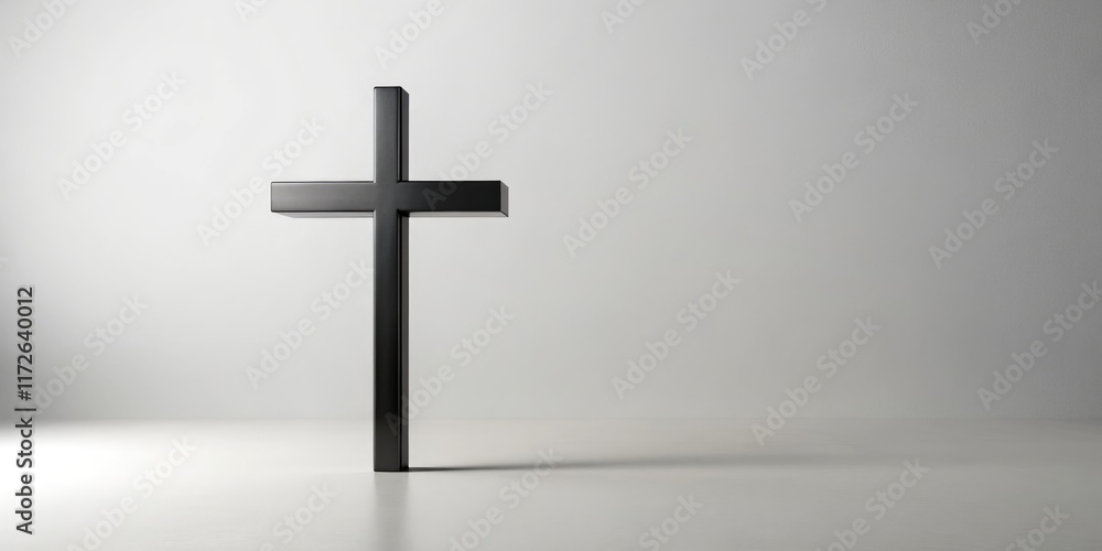 Naklejka premium Clean, minimalist design: a black cross on white, ideal for religious projects needing a subtle yet impactful image.