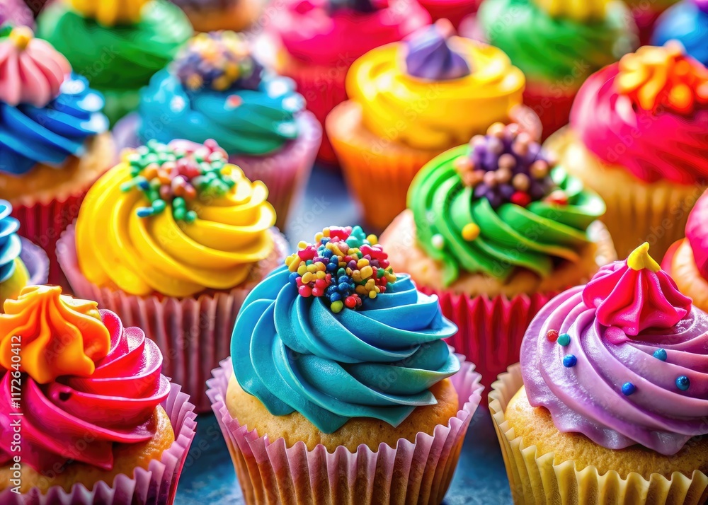 Close-up macro photography reveals the colorful joy of cupcake sprinkles and baking. Close-up macro photography reveals the colorful joy of cupcake sprinkles and baking.