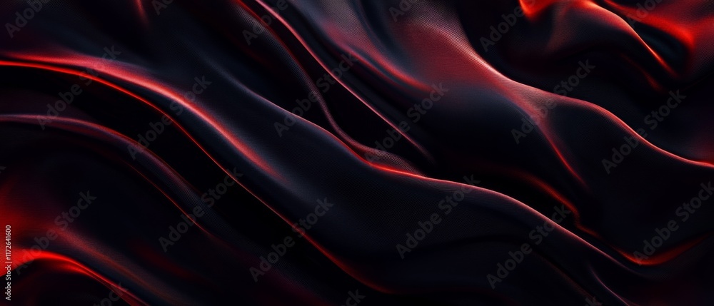 Obraz premium Luxurious Red and Black Silk Fabric with Elegant Waves and Dramatic Lighting for Background or Texture