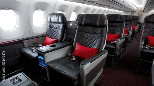 Luxury airline seating experience airline cabin photo modern interior aisle view comfort and travel