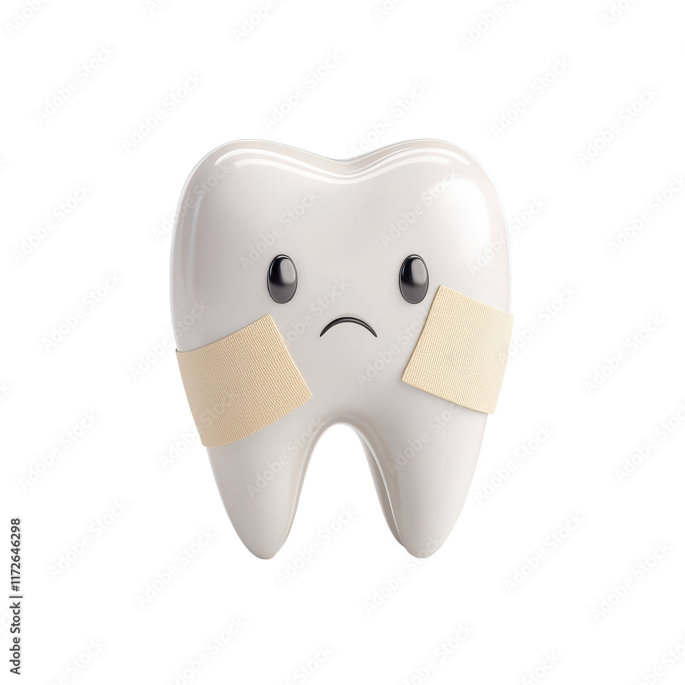 Cartoon Tooth with Shiny Surface and Bandages Cartoon Tooth with Shiny Surface and Bandages