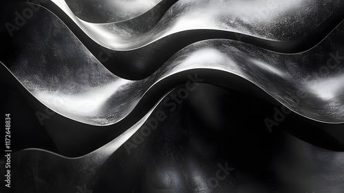 Abstract Black and White Backgrounds. Abstract image of dark metal waves creating a visually captivating interplay of light and shadow. The focusabstract of flowing curves and textures.