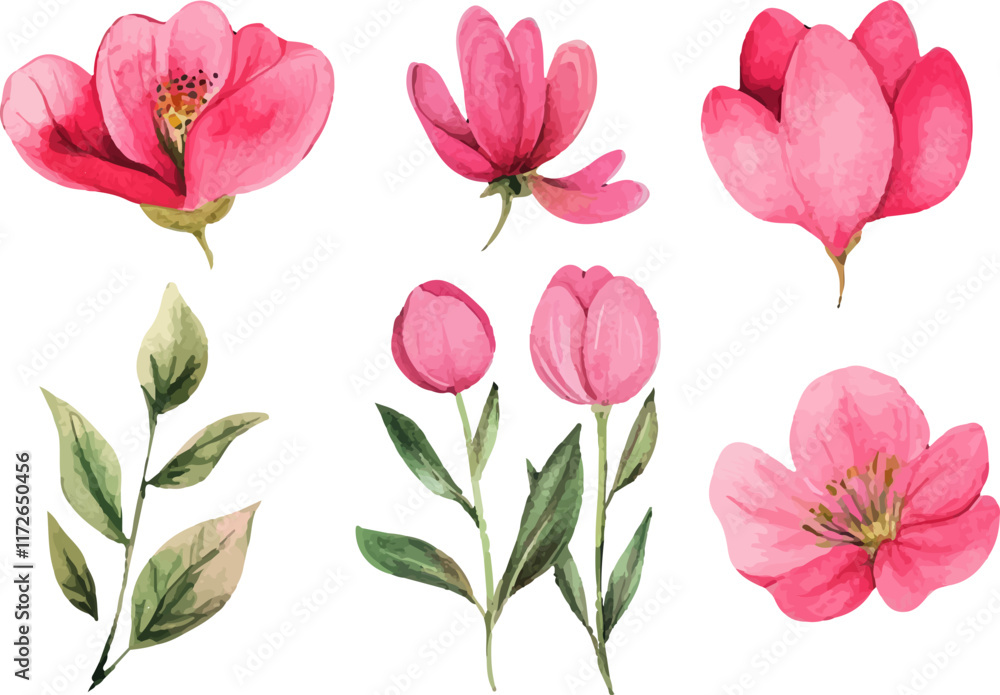 Fototapeta premium Modern Watercolor Spring Flowers Clipart