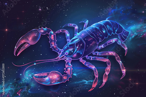 Astrological abstract composition with concept of Scorpio zodiac sign symbol, abstract vivid composition consists of fictional unreal fantastic vision on background photo