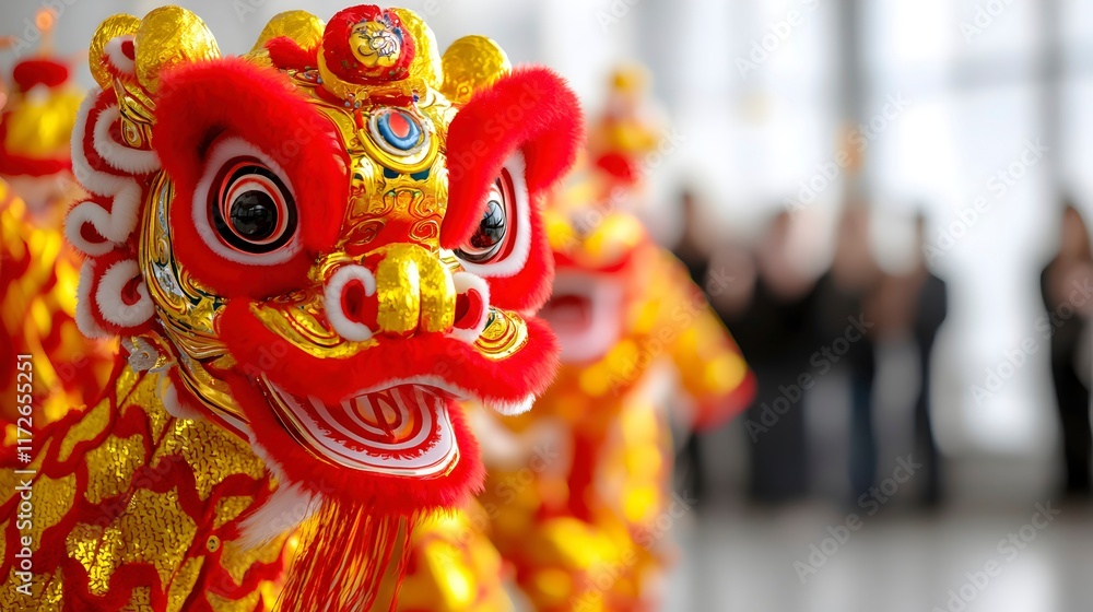 Fototapeta premium Vibrant Red Chinese Lion Dance Performance