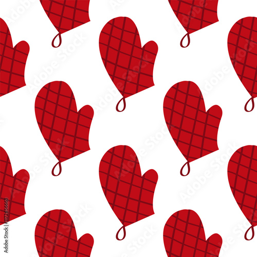 Seamless pattern with red potholder. Fun kitchen print.