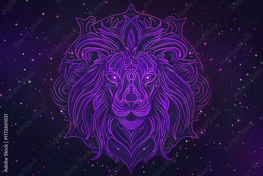 Astrological abstract composition with concept of Leo zodiac sign symbol, abstract vivid composition consists of fictional unreal fantastic vision on background Astrological abstract composition with concept of Leo zodiac sign symbol, abstract vivid composition consists of fictional unreal fantastic vision on background