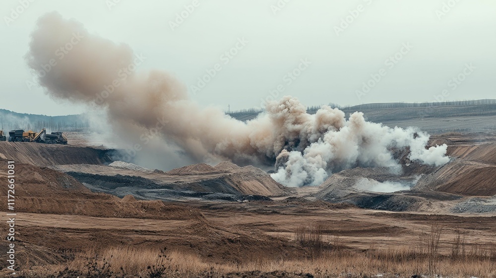Fototapeta premium Massive explosion, dust cloud, mining operation.