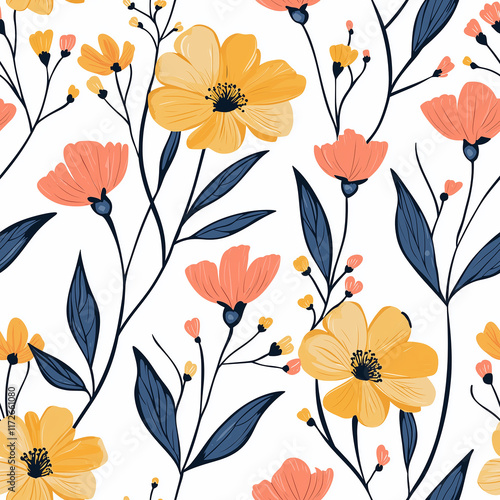 Wallpaper Mural Scandinavian folk art flowers seamless pattern floral design vibrant colors nature inspired modern aesthetic textile and wallpaper art Torontodigital.ca