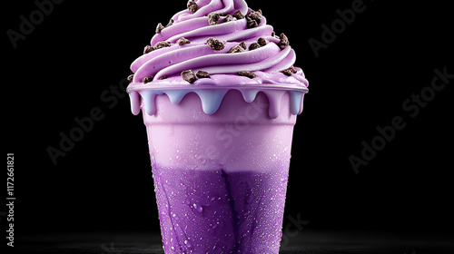 Wallpaper Mural A vibrant purple frozen dessert topped with creamy swirls, presented in a glass, showcasing a delightful treat against a dark background. Torontodigital.ca