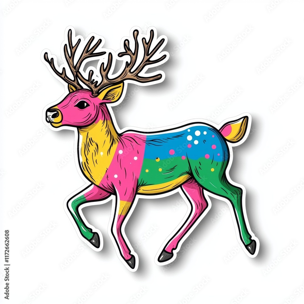 Fototapeta premium Colorful cartoon deer illustration running.