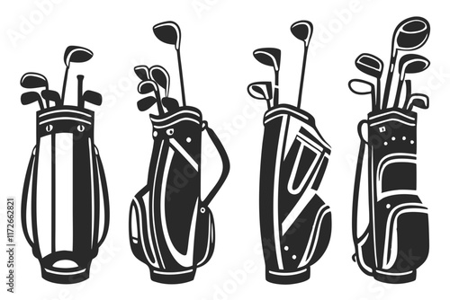 set of golf bag silhouette vector illustration