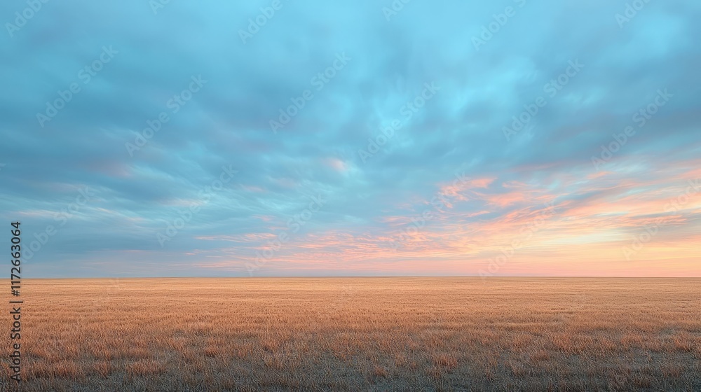 Fototapeta premium Minimal skies idea. A serene landscape showcasing a vast sky with vibrant colors at dusk.