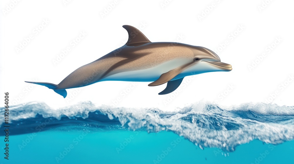 Obraz premium A dolphin swimming gracefully above ocean waves.