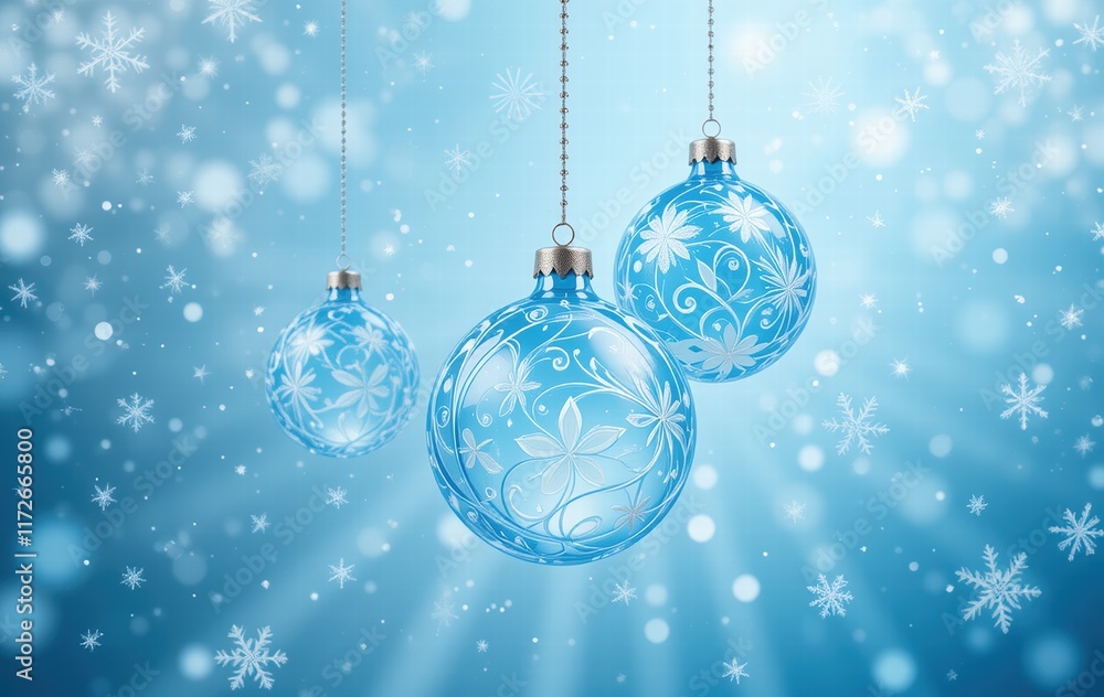 Blue Christmas background with holiday decorations and festive balls Blue Christmas background with holiday decorations and festive balls