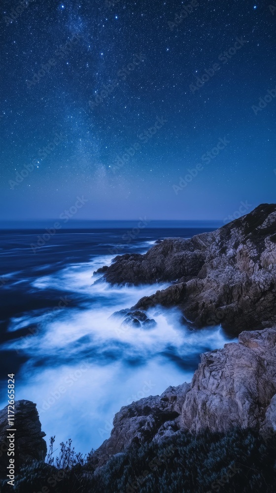 Obraz premium Starry Night Over Rugged Coastline