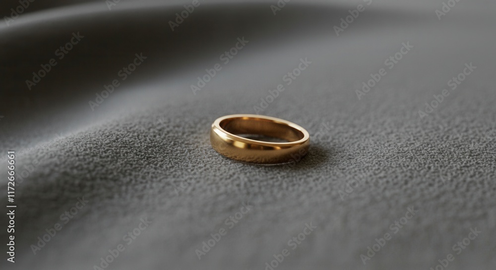 Gold Ring on Gray Fabric Background Still Life Gold Ring on Gray Fabric Background Still Life