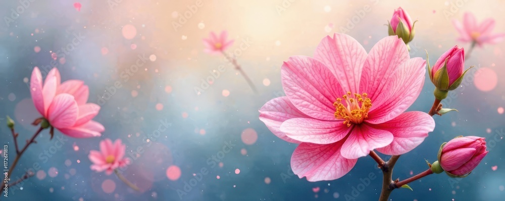 Delicate watercolor blooms, vibrant hues, soft petals , picture, poster Delicate watercolor blooms, vibrant hues, soft petals , picture, poster