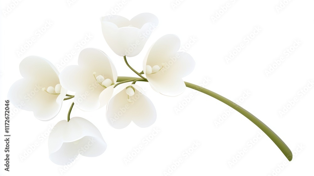 Obraz premium A delicate illustration of white flowers on a green stem.