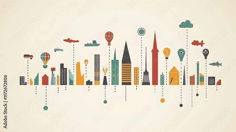 Upward Market Trends and Growth Icons in Flat Design Upward Market Trends and Growth Icons in Flat Design
