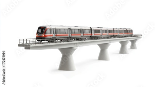 Modern Electric Train on Elevated Track System: A 3D Render of Urban Transportation
