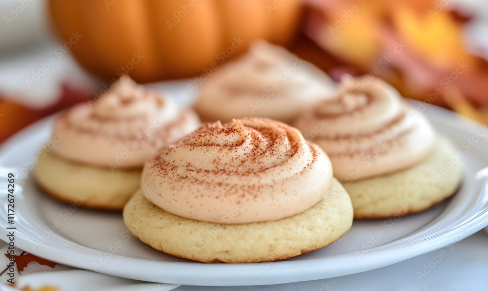 Delicious fall frosted pumpkin sugar cookies showcase a delightful blend of flavors, Generative AI Delicious fall frosted pumpkin sugar cookies showcase a delightful blend of flavors, Generative AI