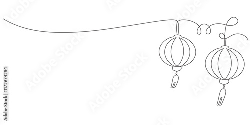 Chinese New Year vector. Chinese lantern line art style EPS 10