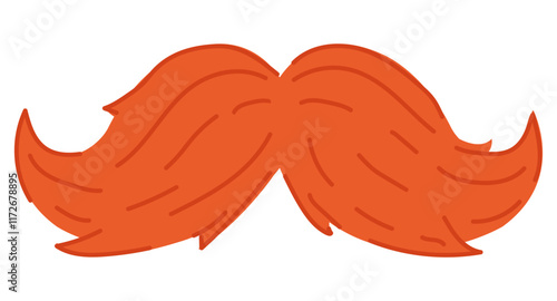 An illustration of a fun red bushy mustache. Men facial hair.