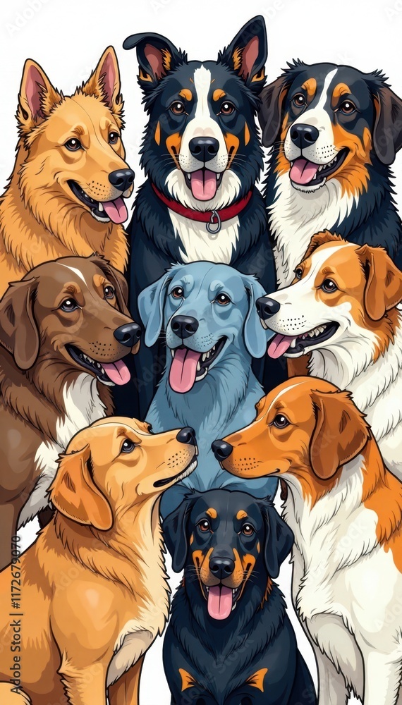 Obraz premium Dogs arranged in a circular, comical design; perfect for coloring pages , silly, design