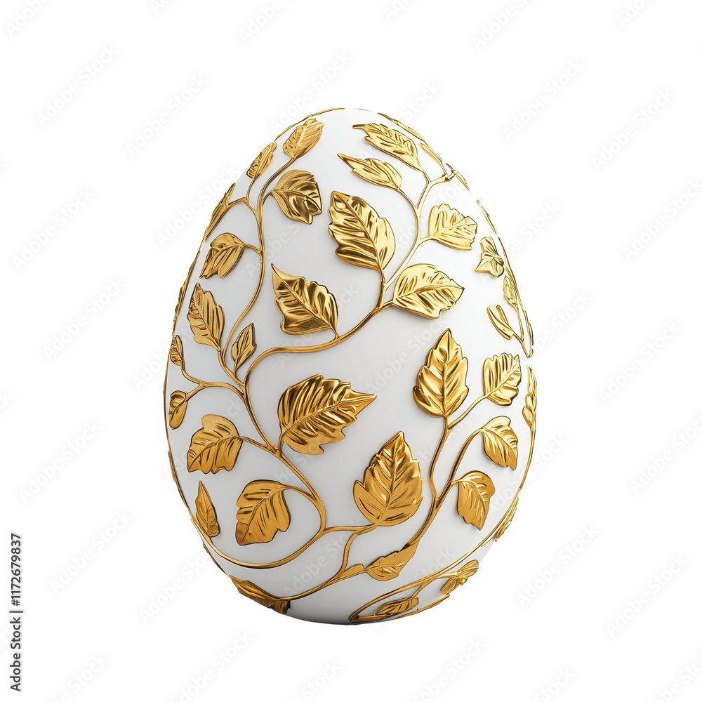 Intricate White Egg with Golden Leaf Patterns Intricate White Egg with Golden Leaf Patterns