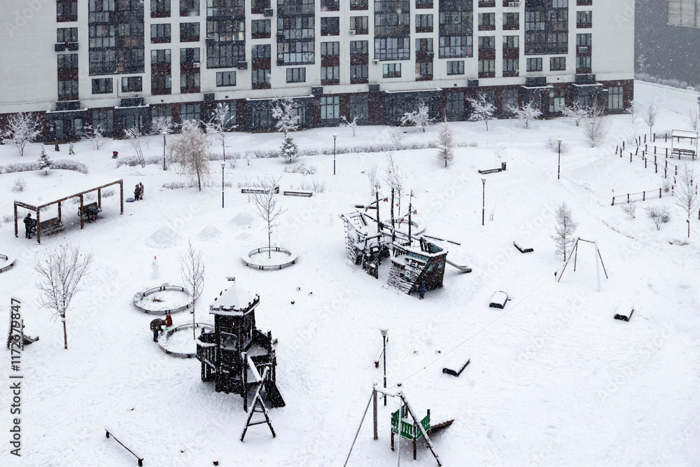 A breathtaking winter playground covered in thick snow, creating an exceptionally serene atmosphere