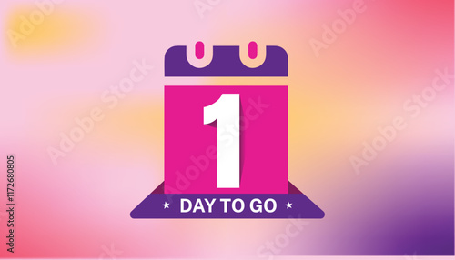 Number 1 days to go badge template, One Day left time countdown label layout vector, badges sale landing page banner, Promotional banners illustration isolated on Multicolor background.