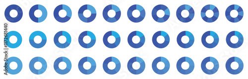 Pie chart infographic set. Circle diagram collection with sections or parts. Circle section graph. Segmented circle icons for infographic, data analysis, web design, ui or presentation.