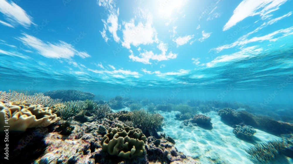 Underwater scene showcasing vibrant coral reefs and clear water. Underwater scene showcasing vibrant coral reefs and clear water.