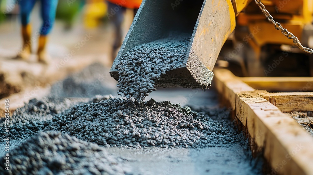 Fototapeta premium Workers Using Concrete Mixers at Construction Site in Action