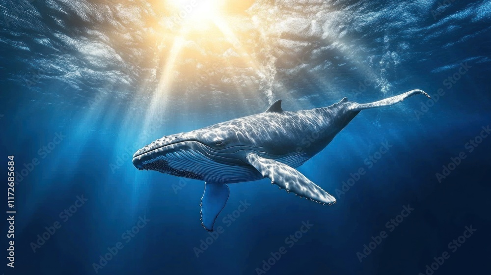 Naklejka premium Majestic Humpback Whale Underwater Grace: Ocean Wildlife Photography