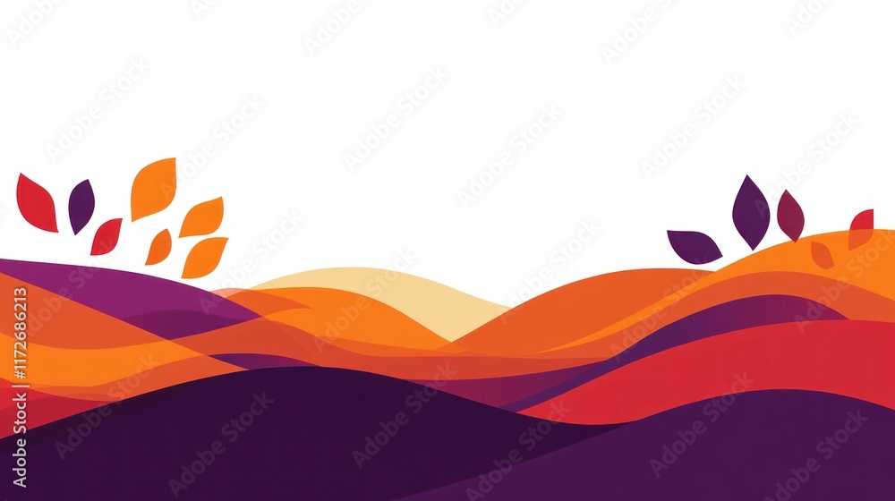 Abstract Autumn Landscape With Colorful Wavy Hills
