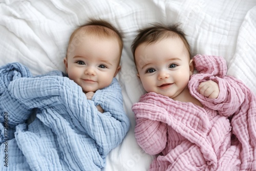 Adorable Twin Babies in Pastel Swaddles 