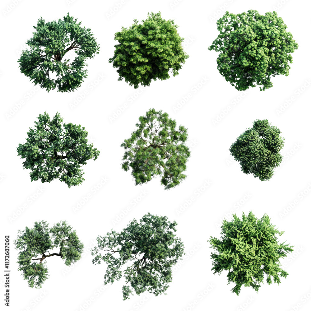 A set of tree drawings with different sizes and shapes A set of tree drawings with different sizes and shapes