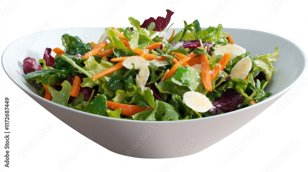A fresh salad in a white bowl, showcasing vibrant vegetables. A fresh salad in a white bowl, showcasing vibrant vegetables.