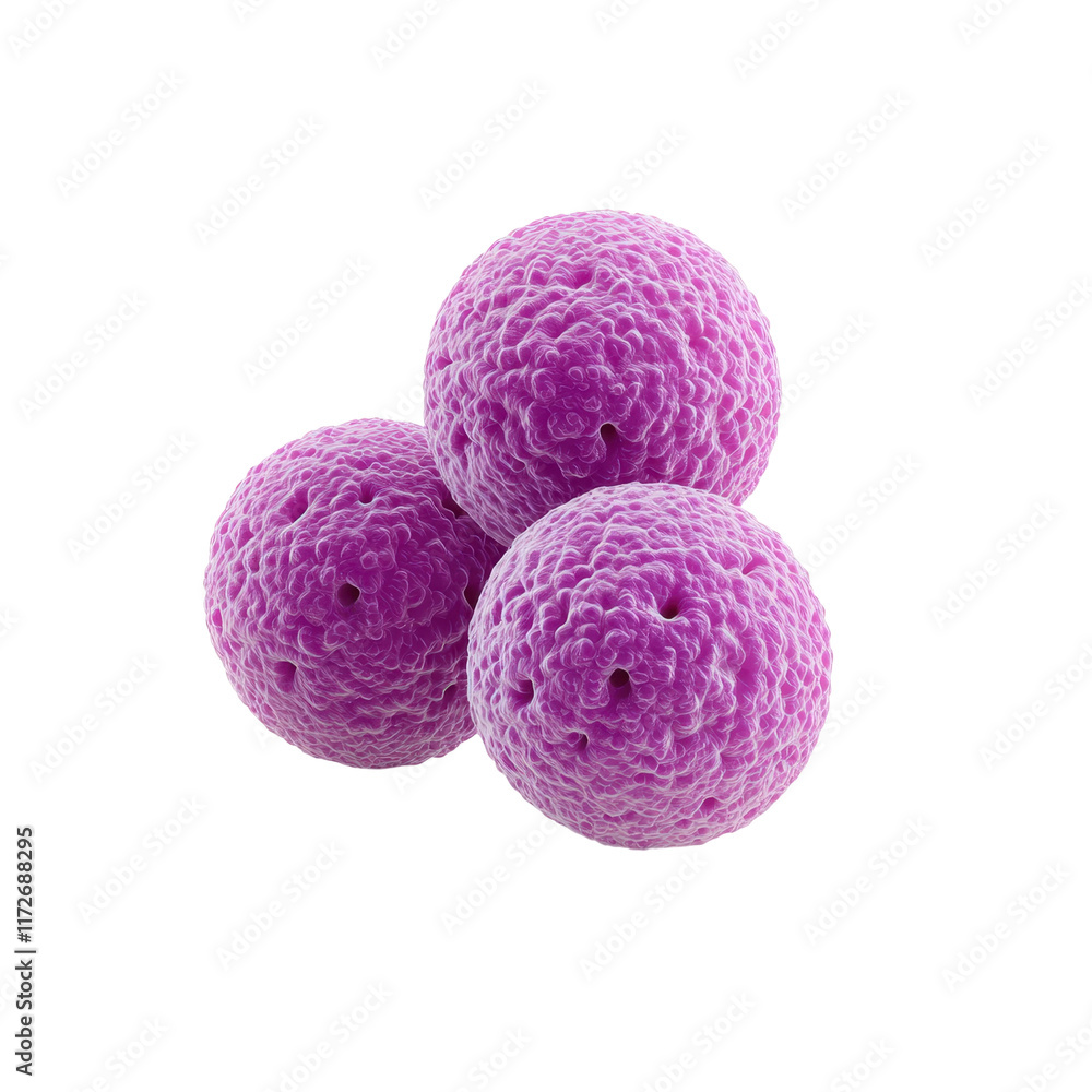 Fototapeta premium Three Bright Purple Spherical Cells on a Soft Background