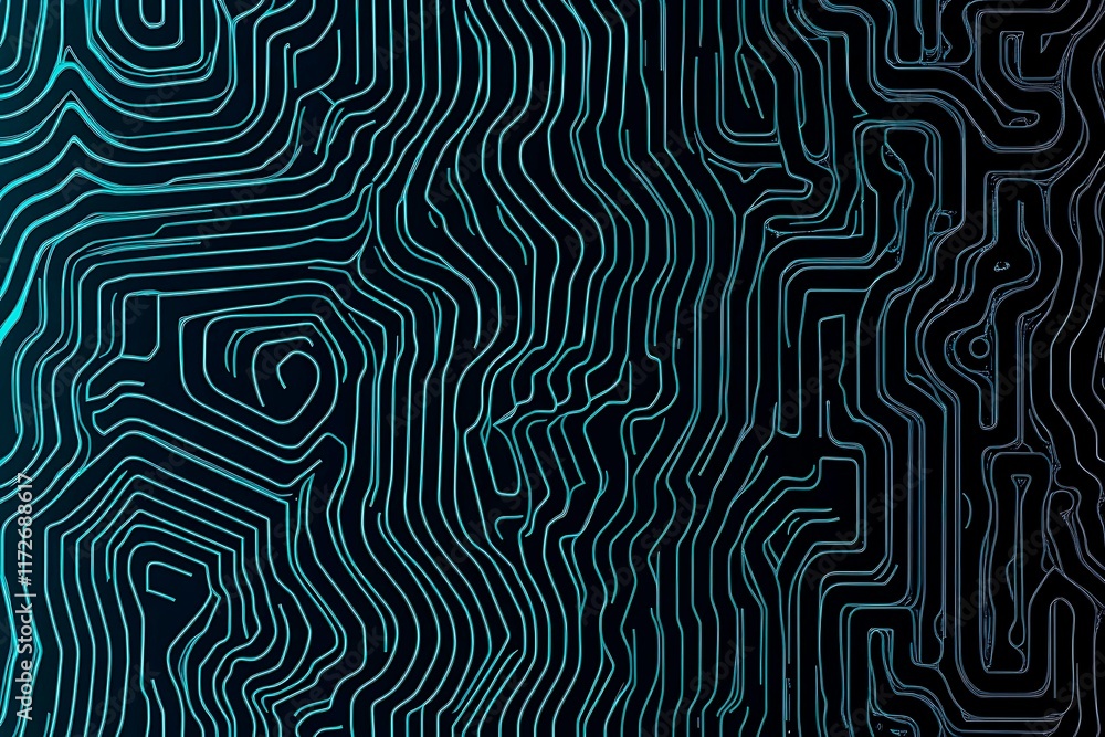 Obraz premium Abstract close-up of a glowing blue digital circuit board, showcasing intricate connections and technological design on a black background.