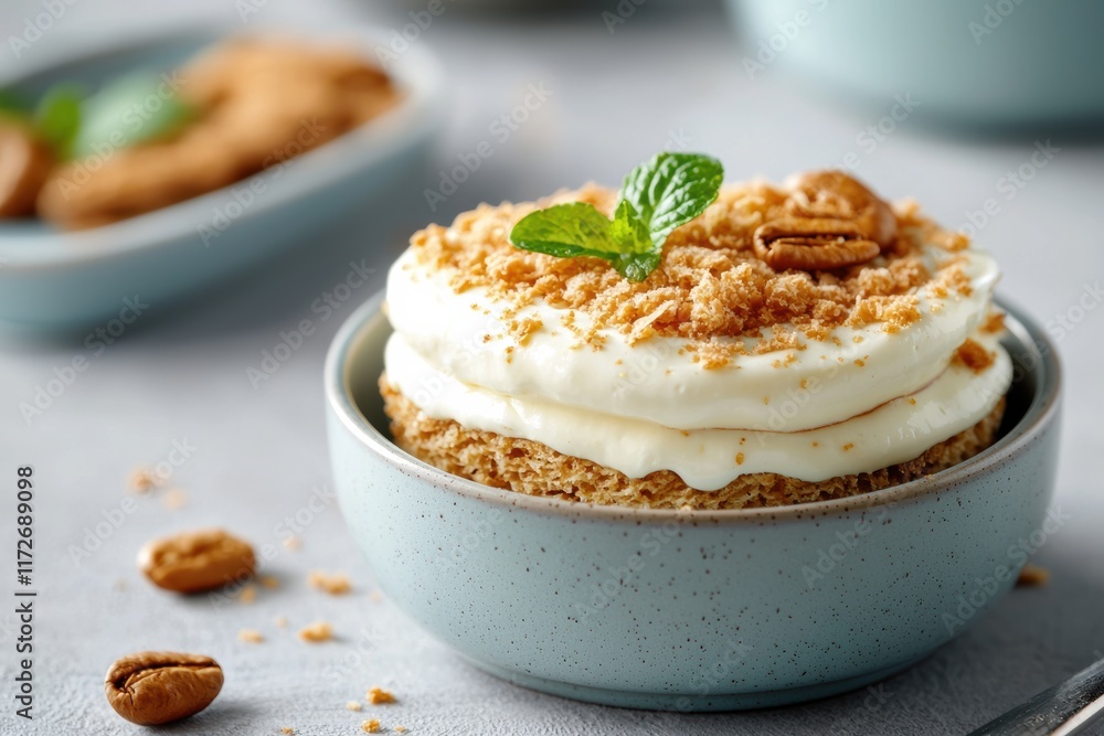 Layered dessert with coffee pairing in cozy bistro setting Layered dessert with coffee pairing in cozy bistro setting
